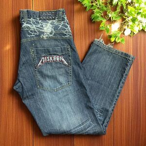 Miskeen Originals Vintage Y2K Lightning Bolt Denim Blue Jeans Mens Size 36 x  34